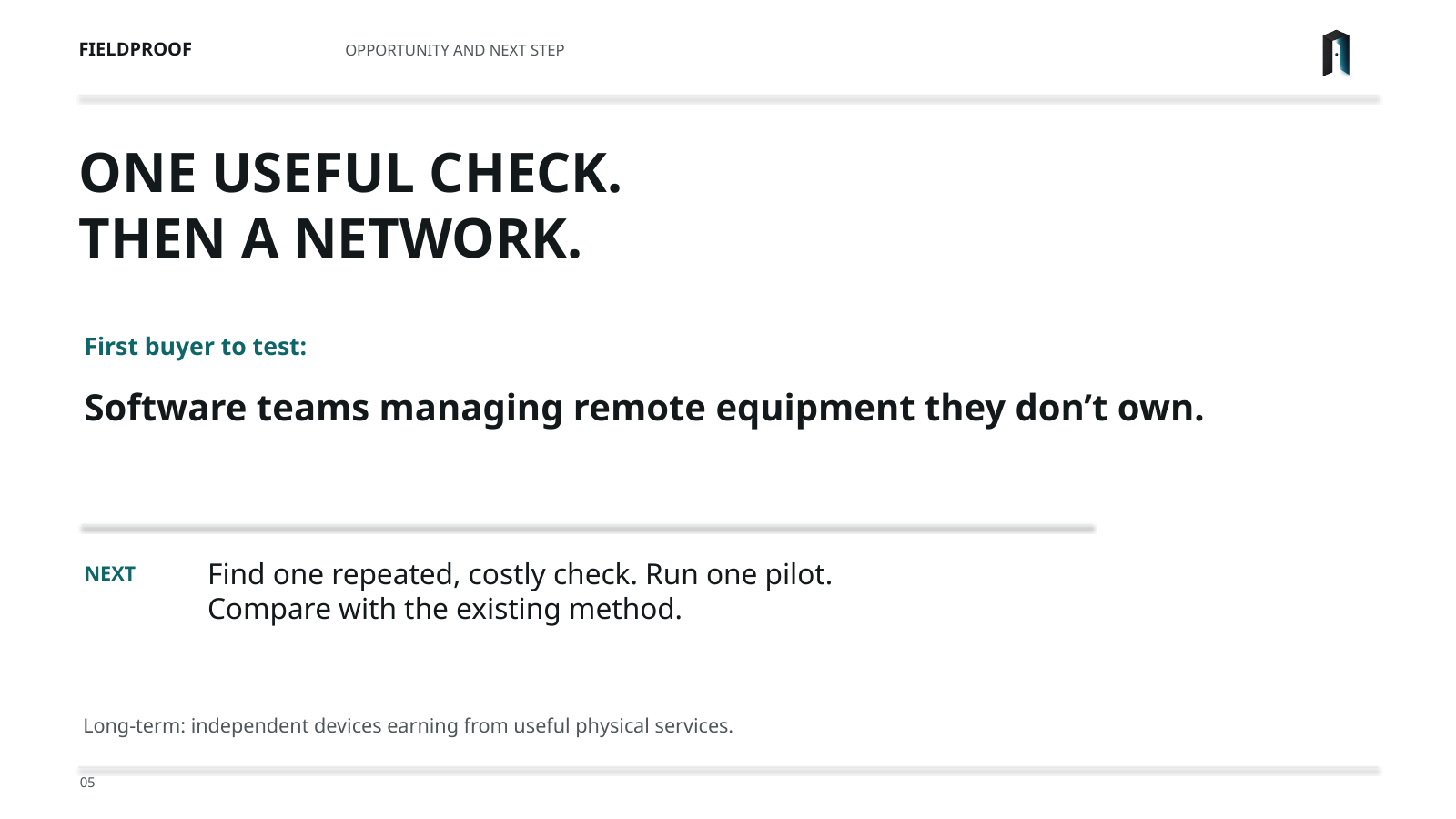 One useful check. Then a network. Test software teams managing remote equipment. Find one repeated costly check and run a pilot.